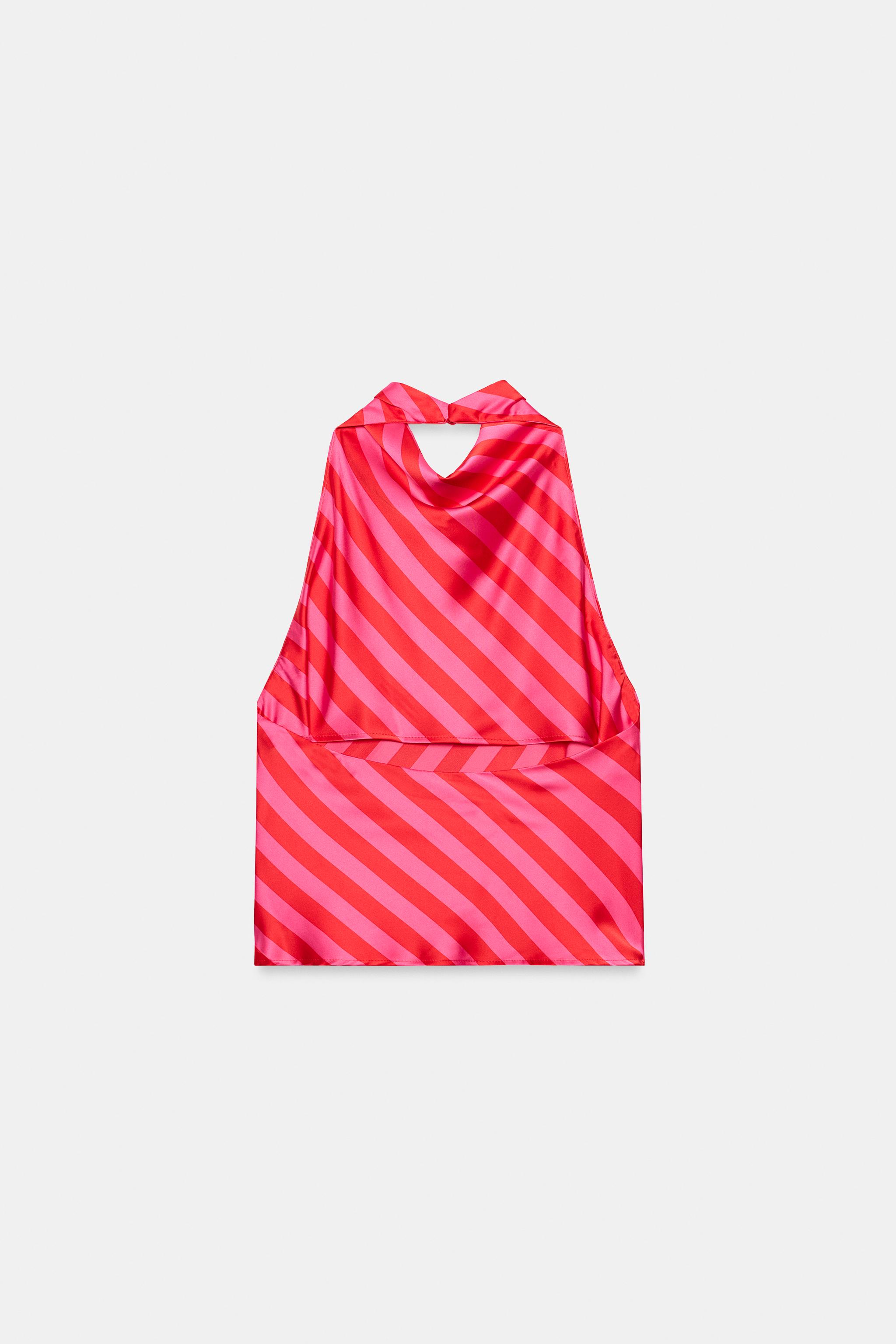 TOP HALTER SATINÉ À RAYURES